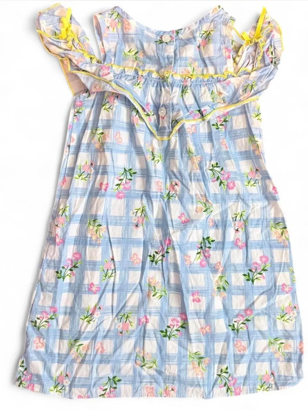 Youngland‎ Girls Size 5 Blue Floral Checkered Summer Vacation Dress